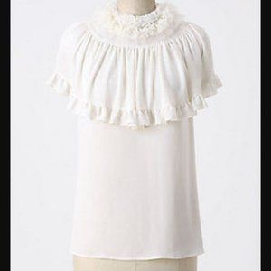 100% SILK RARE ANTHROPOLOGIE Mise En Scene by Ruffian Mascarpone Silk Blouse 8